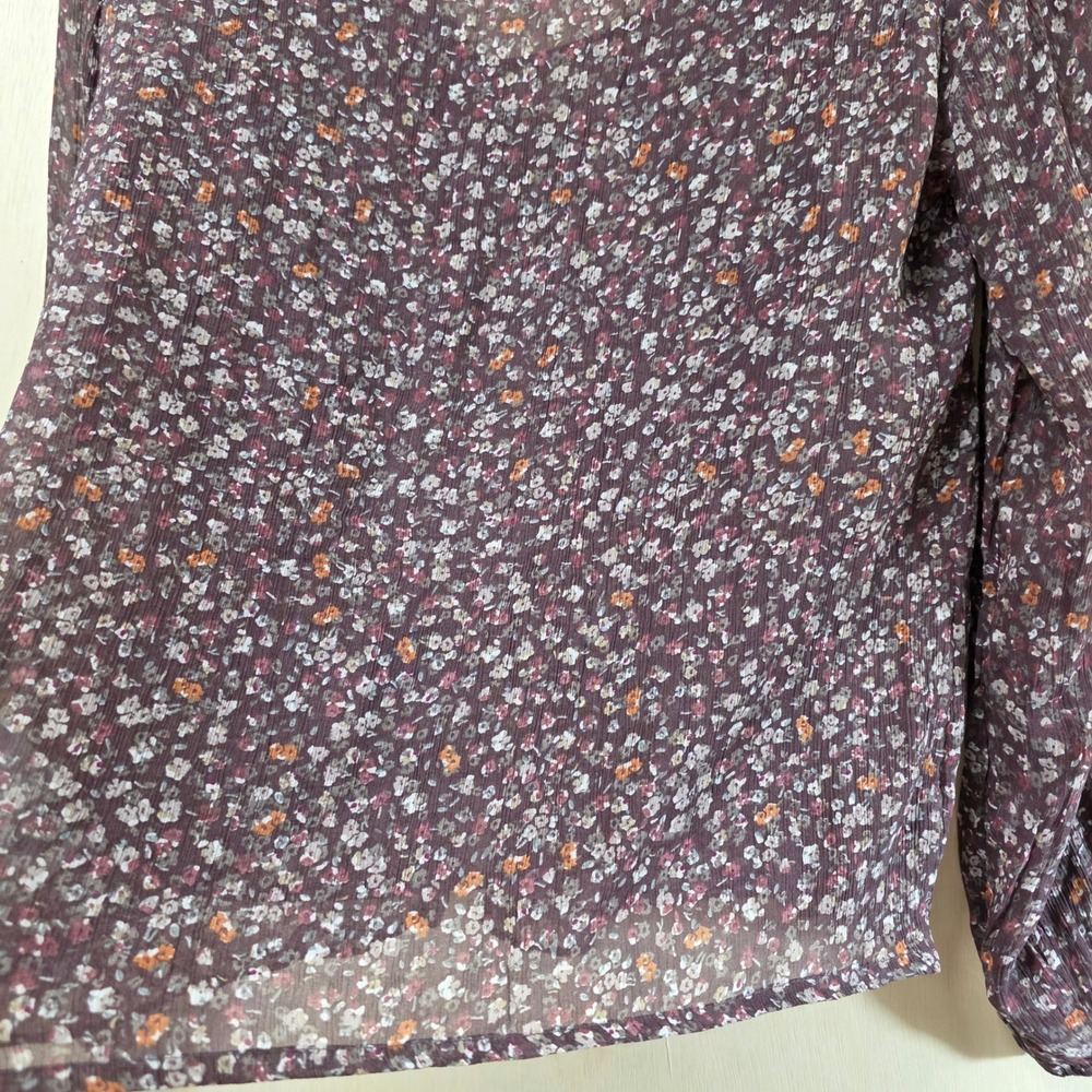 Lucky Brand Womens Floral Ruffle V-Neck Blouse Burgundy Long Sleeve Small NWT - Picture 10 of 16